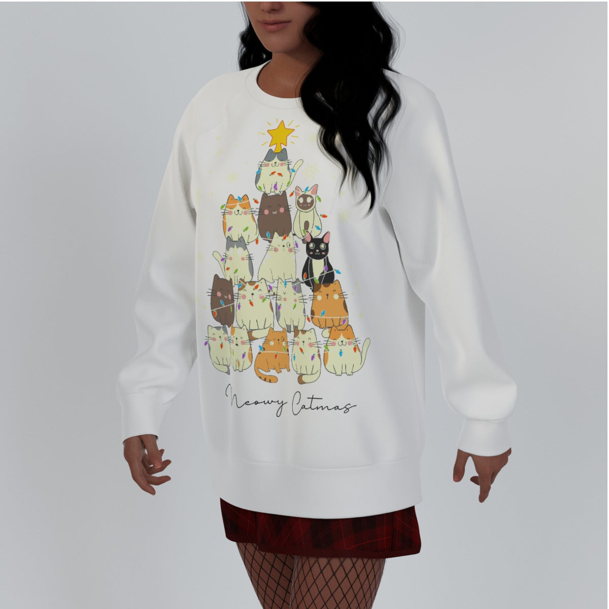 Holiday Collection Meowy Christmas All-Over Print Uisex Raglan Sleeve Sweatshirt