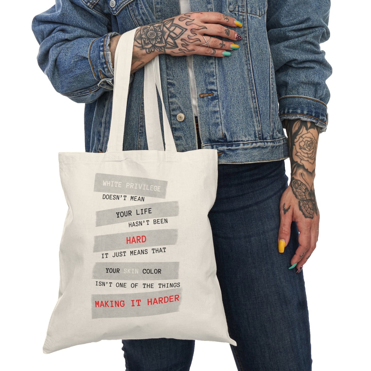 White Privledge Natural Tote Bag