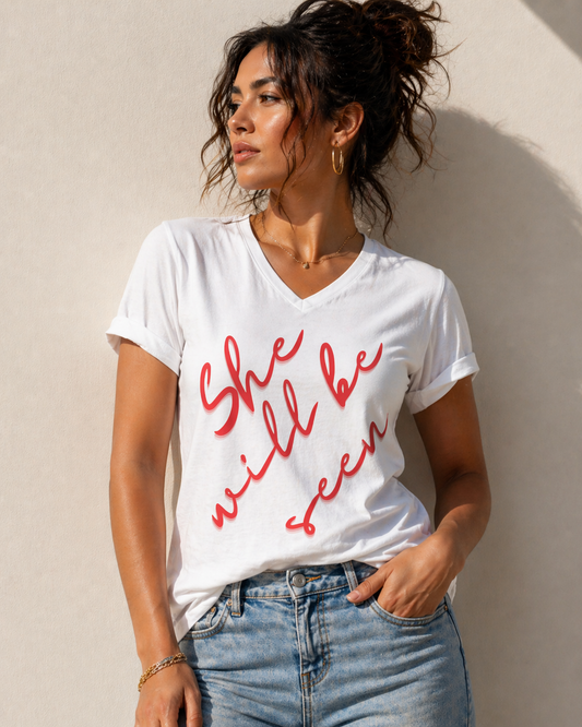 She Will Be Seen V-Neck Tee